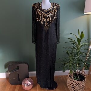 Laurence Kazar Black and Gold Beaded Gown
